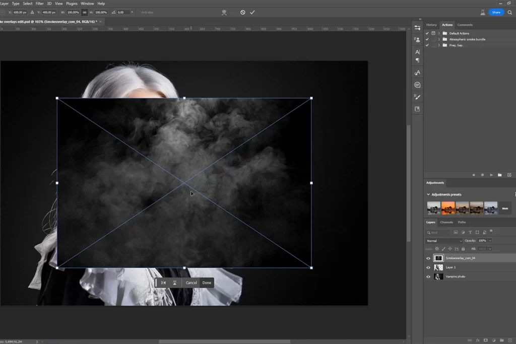 Drag and drop the overlay into photoshop