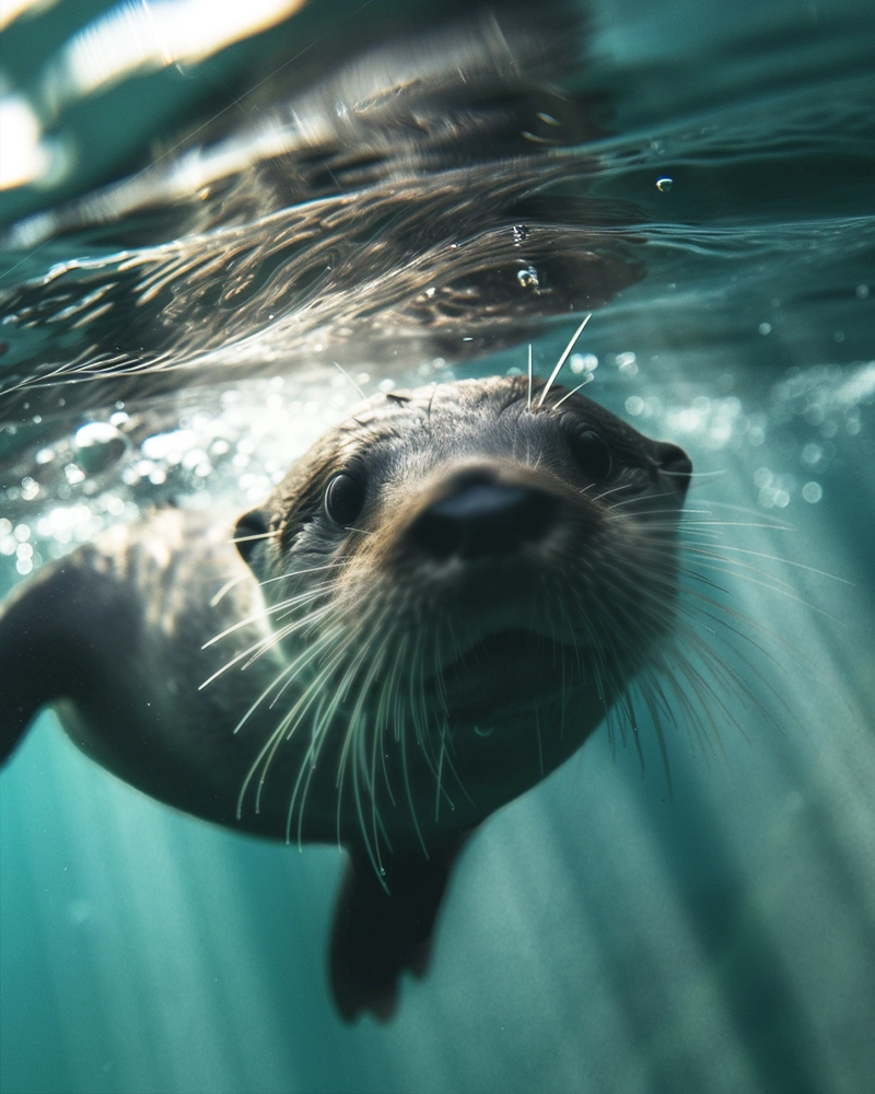 Otter with light rays overlays