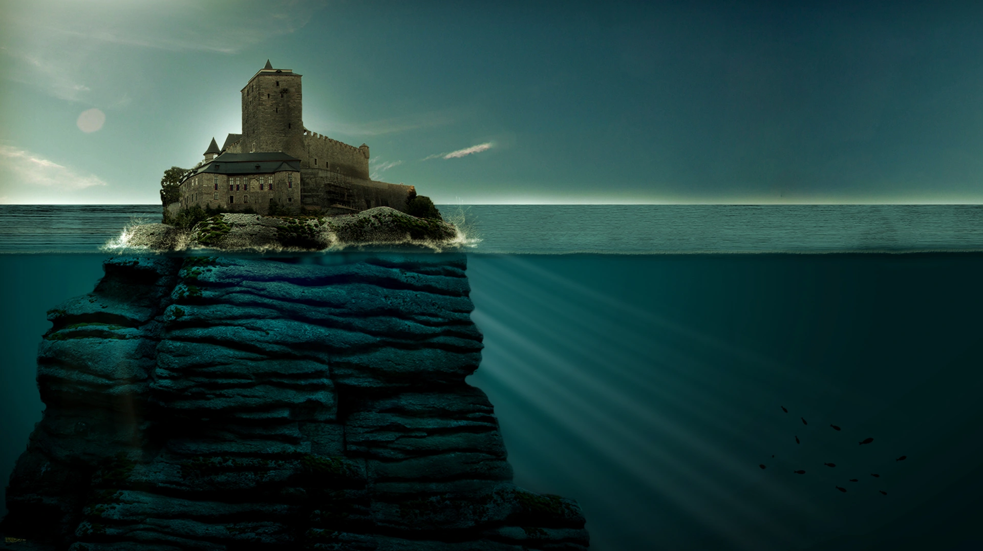 kost castle with underwater rays overlays