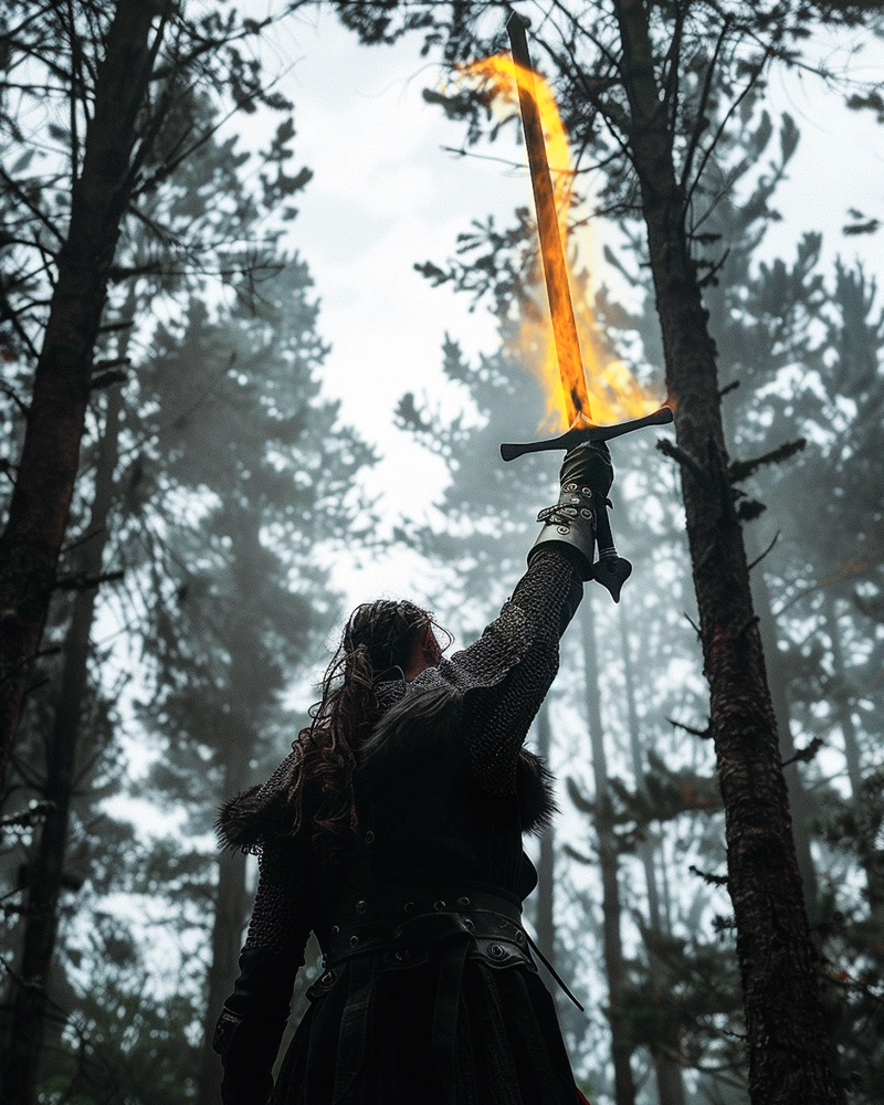 Nebula overlay demonstration - warrior with fire sword after 2