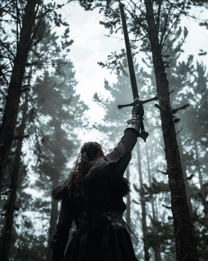 Nebula overlay demonstration - warrior with fire sword before