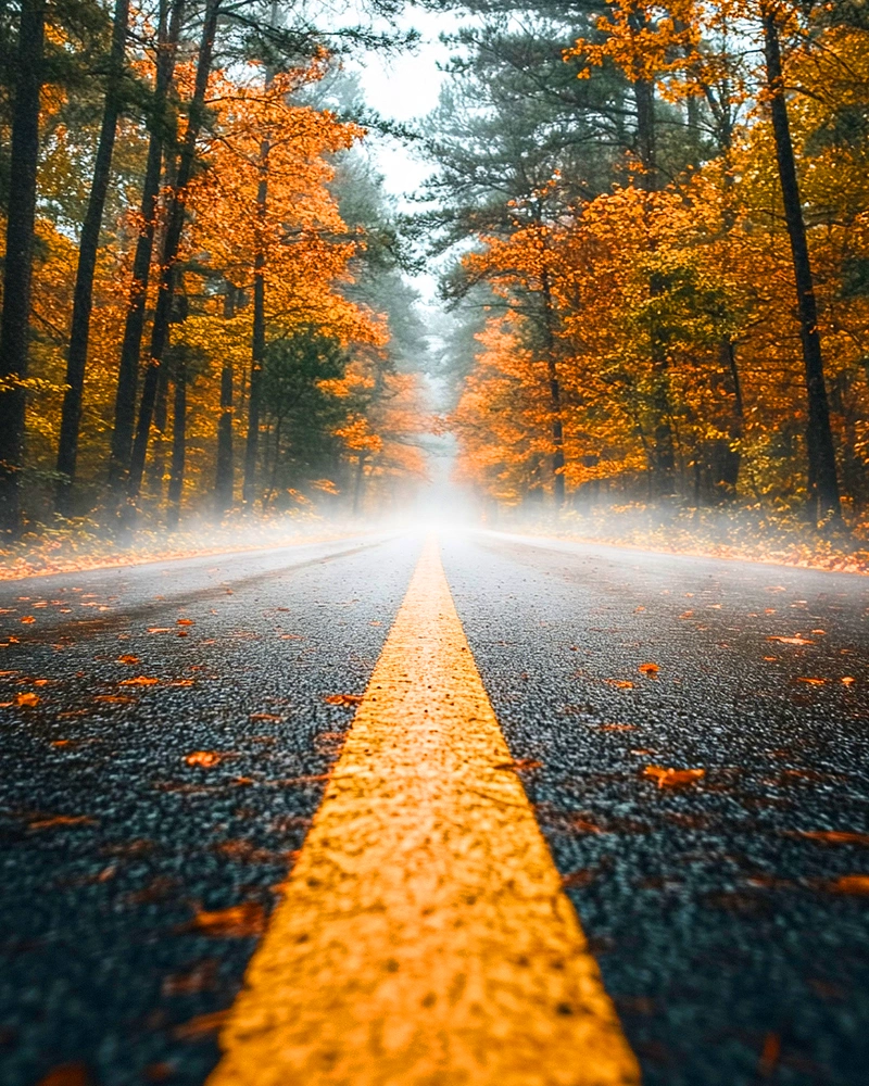 Autumn fog after mist overlay